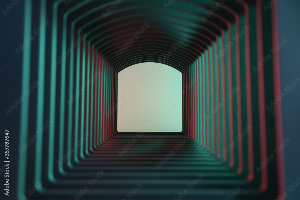 Poster beautiful abstract gray tunnel with color light on a white shine in the end background.
