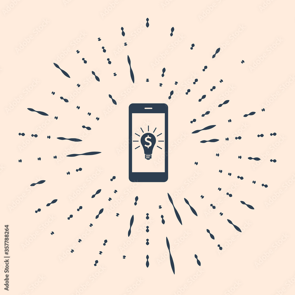 Poster black business light bulb with dollar on smartphone screen icon isolated on beige background. user t