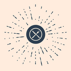 Black Crossed fork and knife on plate icon isolated on beige background. Restaurant symbol. Abstract circle random dots. Vector Illustration