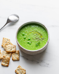 Plate of summer delicious traditional finnish pea soup.Creamy pea soup