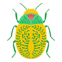 Folk art beetle. Colorado potato beetle. Isolate on white background. 