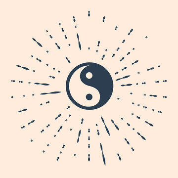 Black Yin Yang symbol of harmony and balance icon isolated on beige background. Abstract circle random dots. Vector Illustration