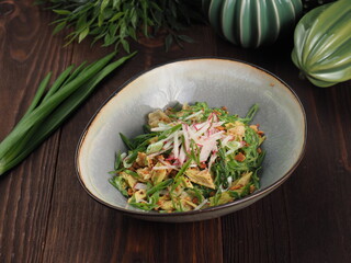 Appetizer with asparagus and Chuka salad