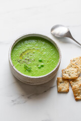 Plate of summer delicious traditional finnish pea soup.Creamy pea soup