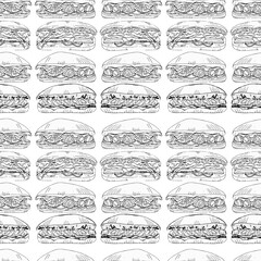 seamless pattern with black and white hot dogs