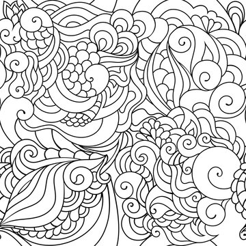 Zentangle inspired oriental black and white pattern with doodle ornaments
