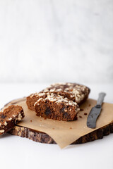 Chocolate Loaf Cake with coffee cup