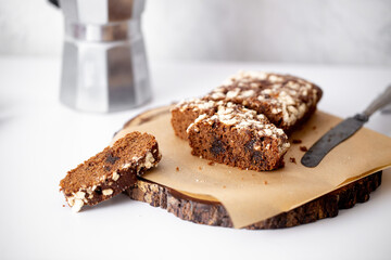 Chocolate Loaf Cake with coffee cup