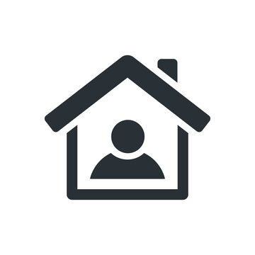 flat vector image on white background, house icon with person inside, home isolation