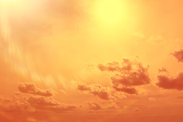 orange sky sunset clouds background, abstract warm background summer sky air