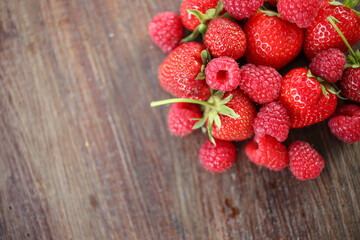 Close up view of fresh strawberries and