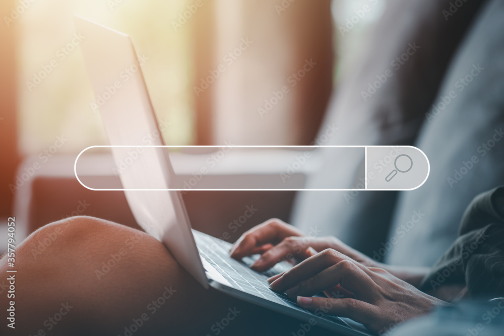 Aufkleber Searching Browsing Technology Internet Data Information Networking Concept. SEO Search Engine Optimization.hand of woman using computer laptop with Search Console on your website.