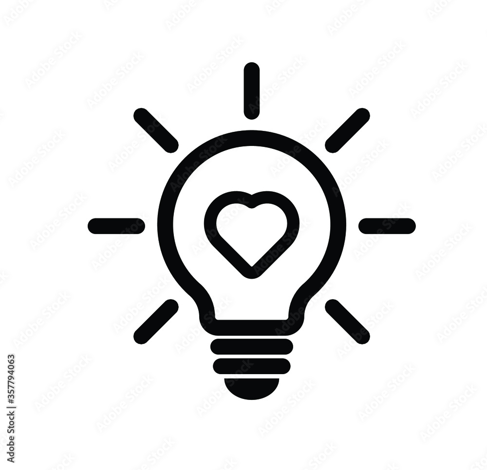 Poster heart shape in a light bulb line icon, outline vector sign, linear style pictogram isolated on white