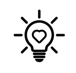 Heart shape in a light bulb line icon, outline vector sign, linear style pictogram isolated on white. Love symbol, logo illustration.