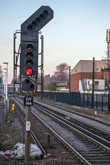 Red danger signal on UK Railway line - 357795859