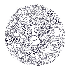 Vector line art for hookah bar or shop