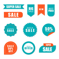 Sale round banner set, circle special offer tag collection. Hot deal 50% off badge template, this weekend only sale icon.
