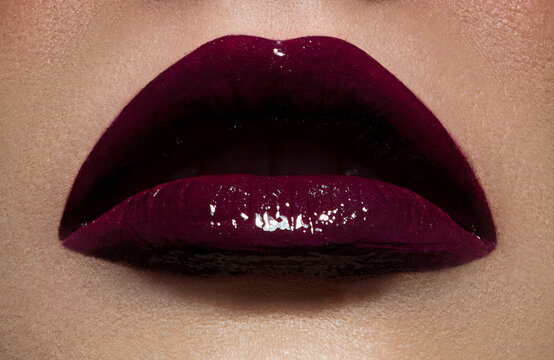 Beautiful Female Lips With Burgundy Makeup Close-up