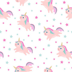 seamless background pattern with cartoon character unicorn horse pink for children