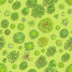 Seamless pattern. Forest top view. Park view from above. 