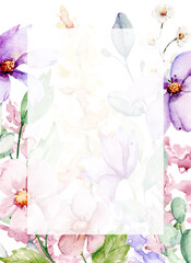 Floral background, watercolor flowers painting.