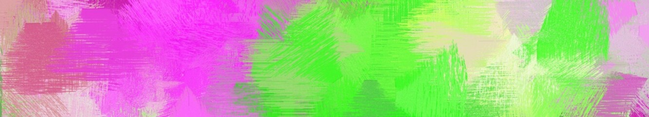 wide landscape graphic with creative brush strokes background with tan, neon green and neon fuchsia. can be used for wallpaper, cards, poster or banner