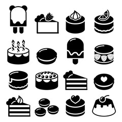 Dessert icons set - cake, macaroon, ice-cream, chocolate cake, cheesecake vector food icons 