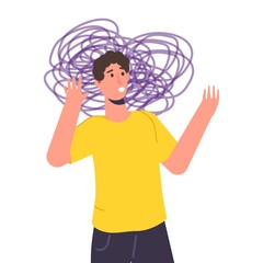 Anxious, Depression. Mental health, Anxiety, self-deception concept. Flat vector illustration