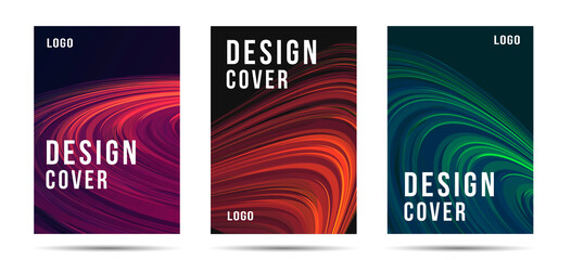 Set of artistic posters or brochure covers or web banners backdrop with abstract fluid lines composition with copy, trendy modern design