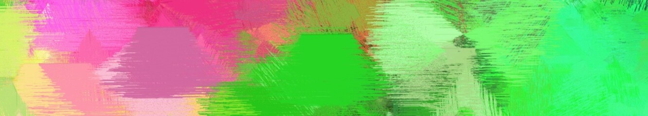wide landscape graphic with abstract brush strokes background with tan, lime green and mulberry