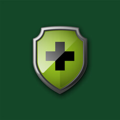 Medical health protection shield cross. Protected medicine guard shield icon concept. Safety mark badge