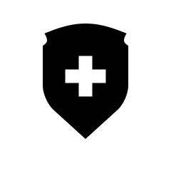 Medical health protection shield cross. Protected medicine guard shield icon concept. Safety mark badge