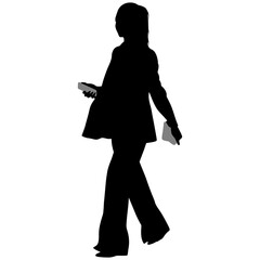 woman with bag, phone and trousers