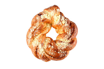 Homemade bread in the form of a circle on an isolated background