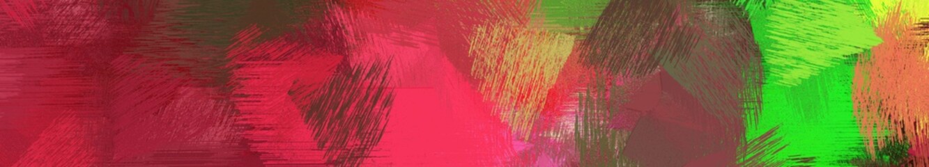 wide landscape graphic with dirty brush strokes background with dark moderate pink, lime green and yellow green. can be used for wallpaper, cards, poster or banner