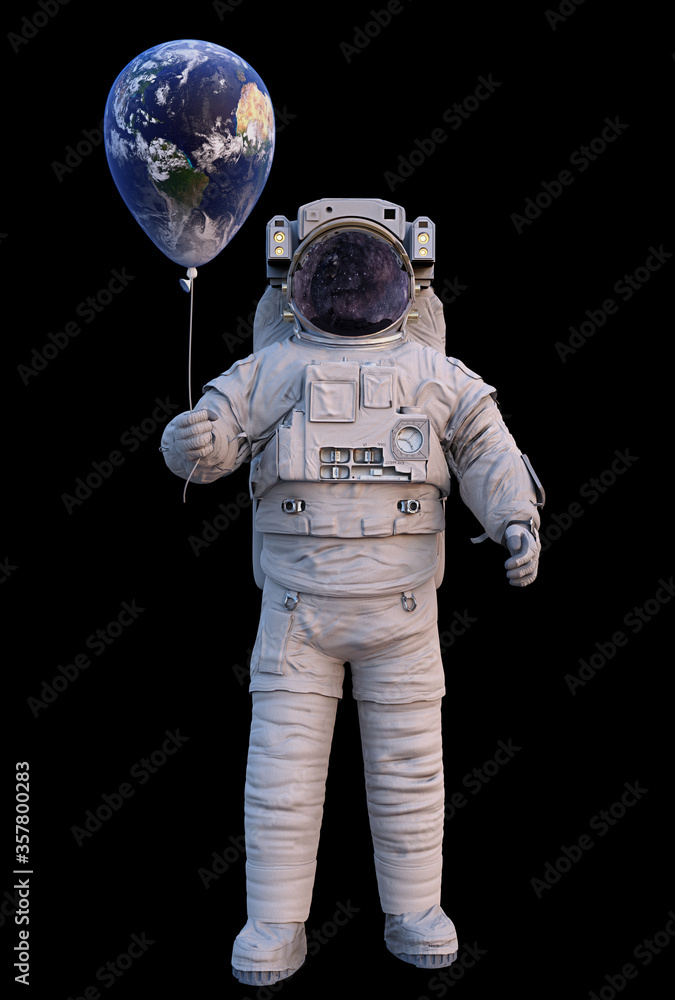 Canvas Prints astronaut with planet earth balloon isolated on black background