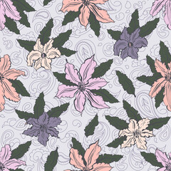 Vintage seamless pattern. vector paisley print with lilium. Traditional ethnic ornament. Asian motifs for fashion, interior, cover, textile, wrapping, scrapbook, background