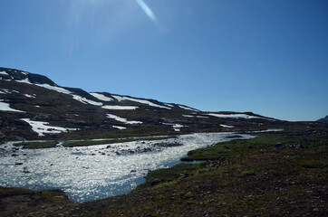 Railway travel in Norway.Views in the train. Flamsban. The Bergen - Oslo train. Norway