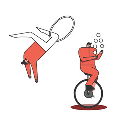 Circus juggler and acrobat making tricks. Cartoon circus characters on white background © Iryna Petrenko