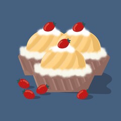 cupcakes with cream and berries