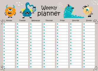 Weekly planner with monsters