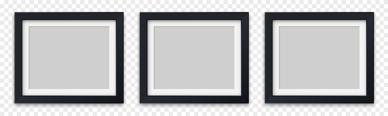 Realistic picture frames black colors isolated on transparent background. Vector illustration.