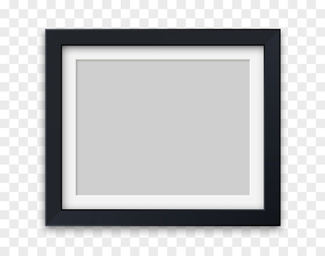 Realistic picture frame black color isolated on transparent background. Vector illustration.