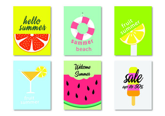 vector set about summer with some fruits, backgrounds with copy space for text 