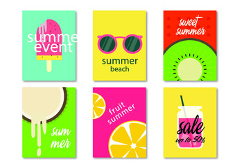 vector set about summer with some fruits, backgrounds with copy space for text 