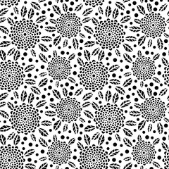 Seamless pattern with flowers, leaves