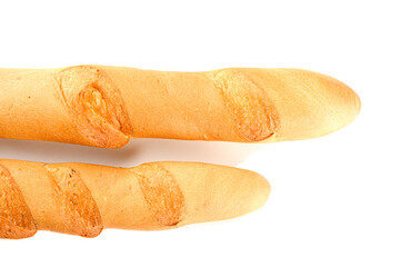 Two long baguettes on an isolated background