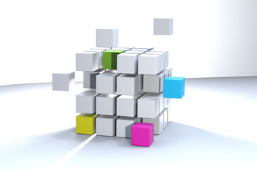 matrix organization symbol cube with light from behind shining through - 3D-Illustration