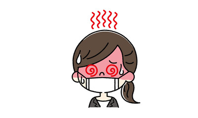 マスクで熱中症 女性イラスト（ベクター）