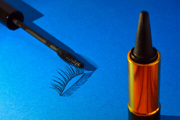 Dark make up and shadows, mascara and black lipstick 